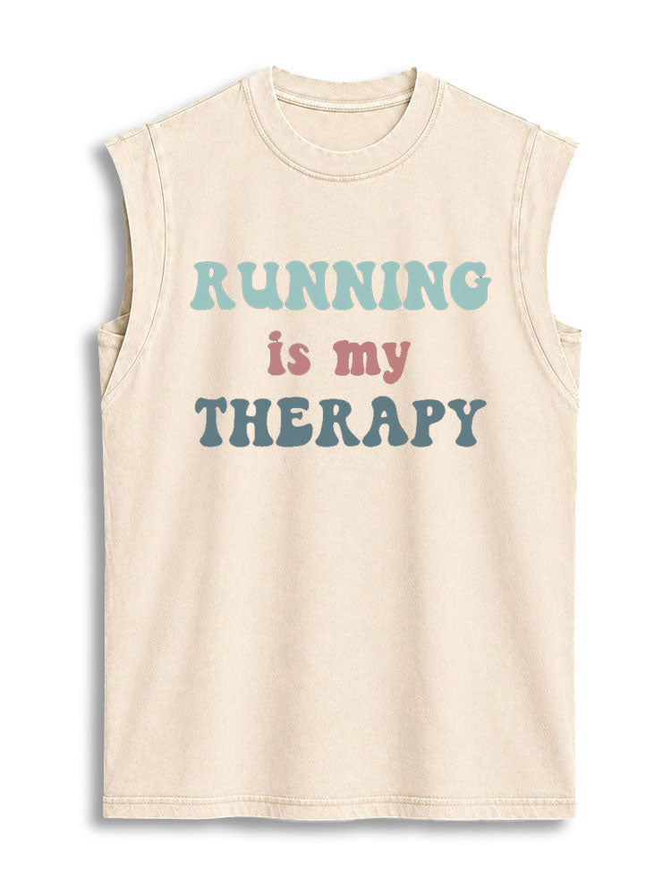 Running is my Therapy  Vintage Washed Cotton Tank Top