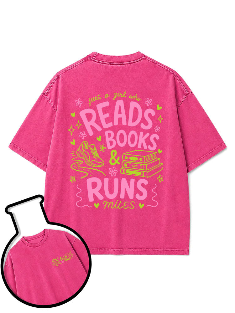 Just a girl who reads books & runs miles Washed T-Shirt
