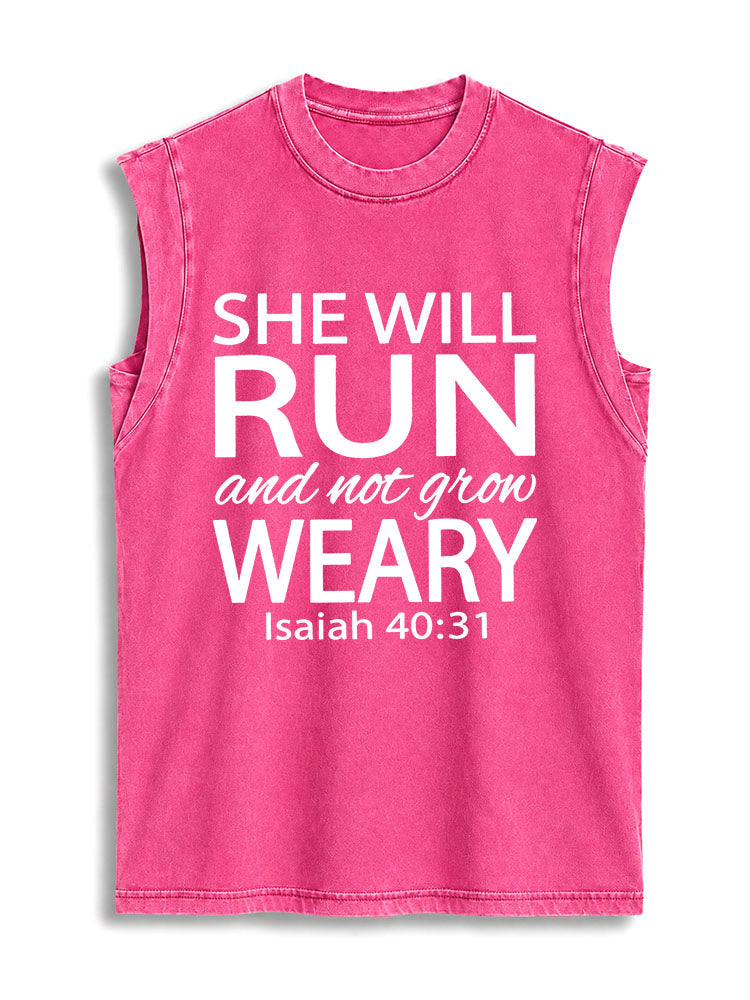 She Will Run and Not Grow Weary Vintage Washed Cotton Tank Top