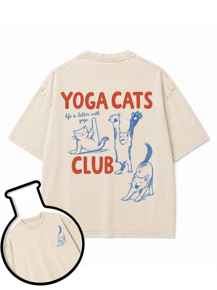 YOGA CATS CLUB life is better with yoga Washed T-Shirt