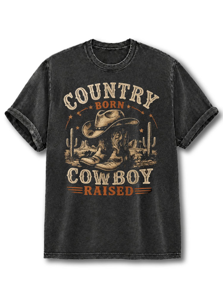 Country Born Cowboy Raised Washed T-Shirt