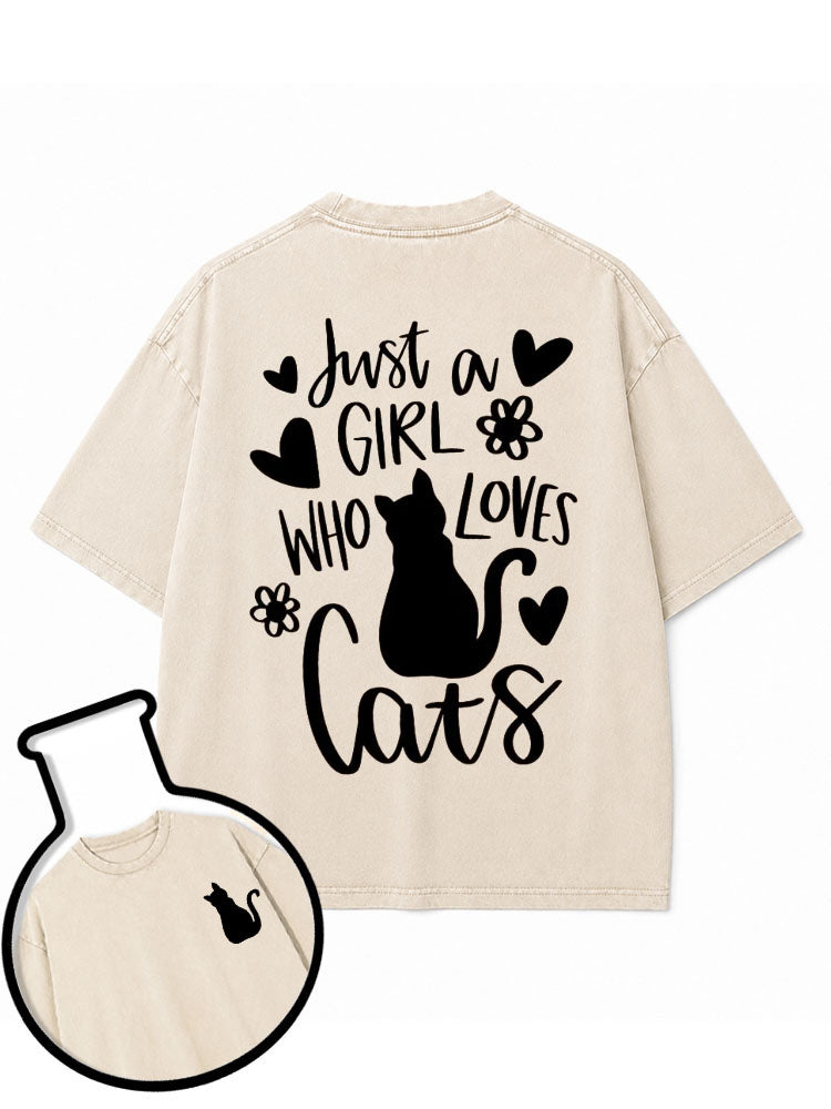 Just a GIRL WHO LOVES Cats Washed T-Shirt
