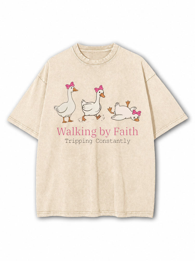 Walking by Faith Tripping Constantly Washed T-Shirt
