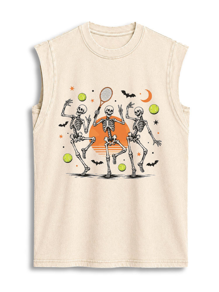 Halloween Skull Tennis Ball Vintage Washed Cotton Tank Top