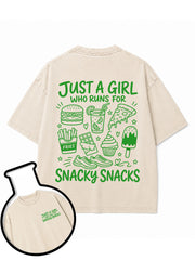 JUST A GIRL WHO RUNS FOR SNACKY SNACKS Washed T-Shirt