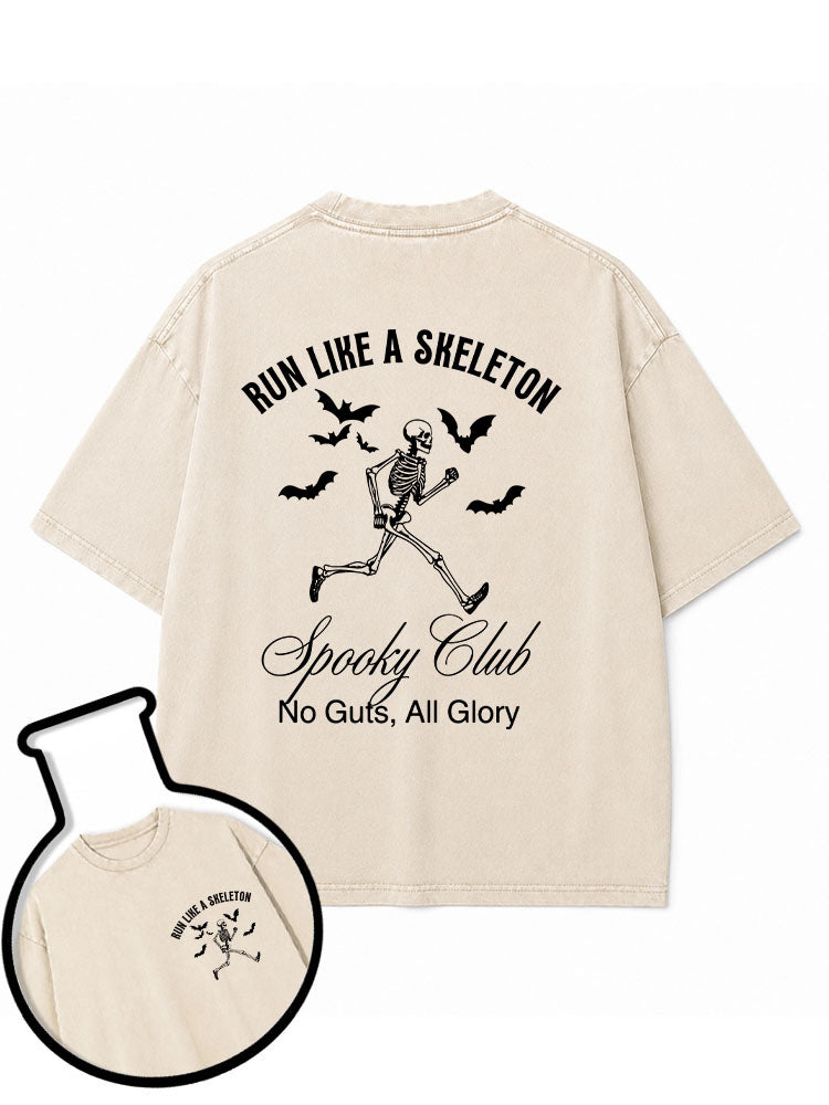 RUN LIKE A SKELETON  Spooky Club Washed T-Shirt