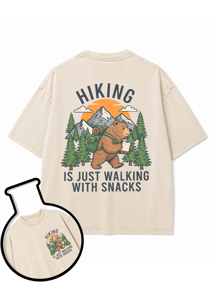 HIKING  IS JUST WALKING WITH SNACKS Washed T-Shirt