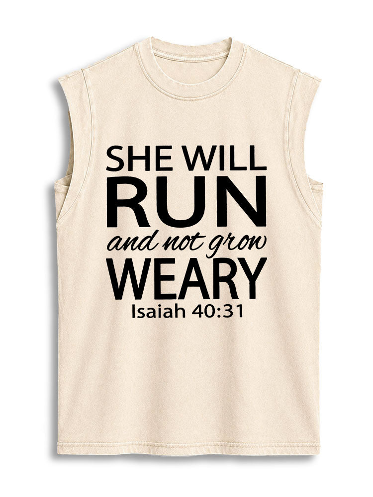 She Will Run and Not Grow Weary Vintage Washed Cotton Tank Top