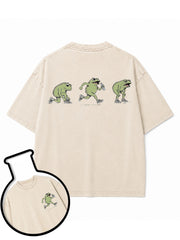 Funny Jogging Frogs Washed T-Shirt