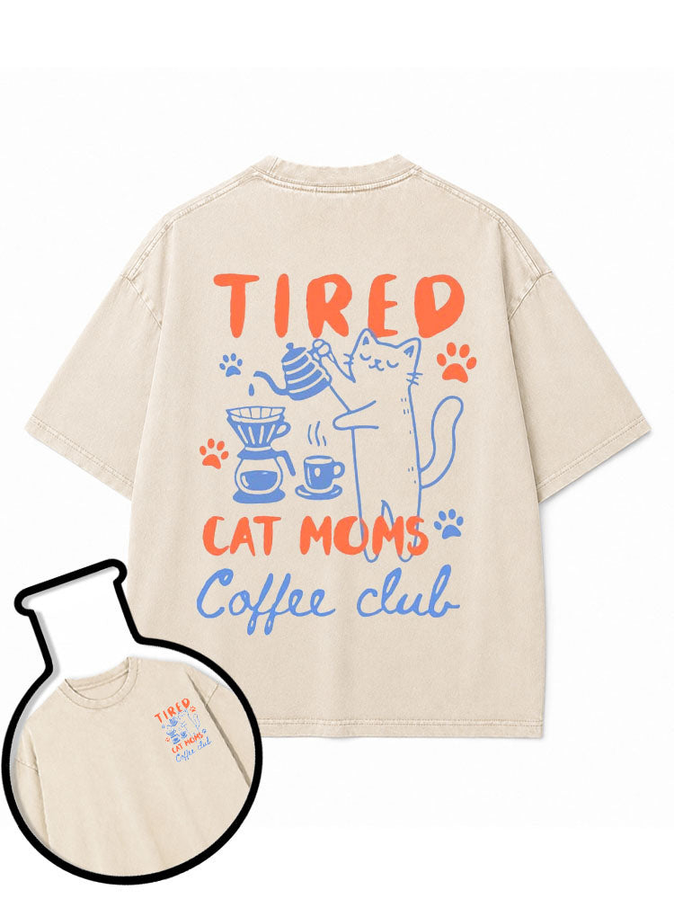 TIRED CAT MOMS Coffee club Washed T-Shirt