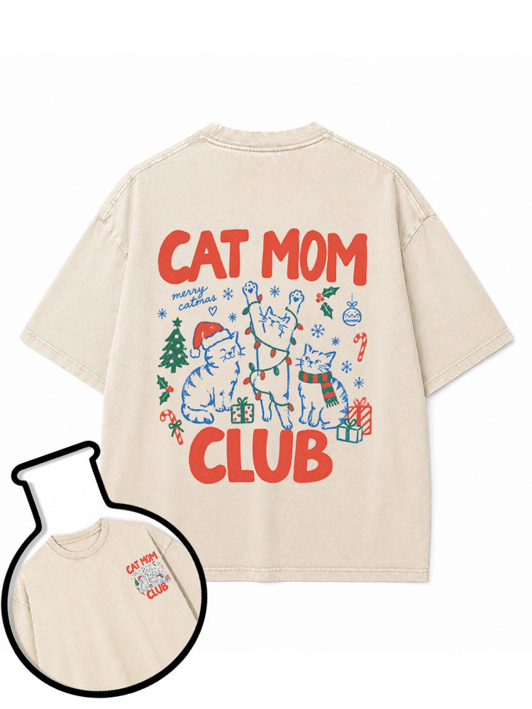 CAT MOM merry catmas CLUB Washed T-Shirt