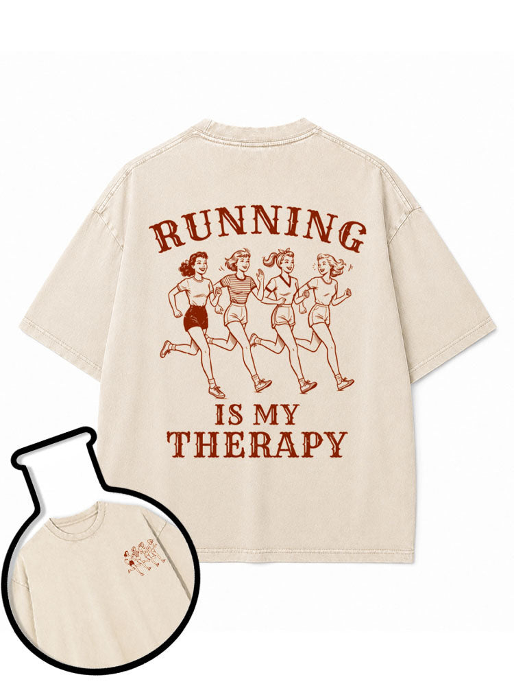 RUNNING IS MY THERAPY Washed T-Shirt