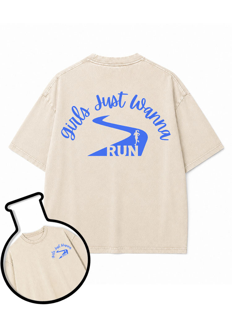 girls just wanna RUN Washed T-Shirt