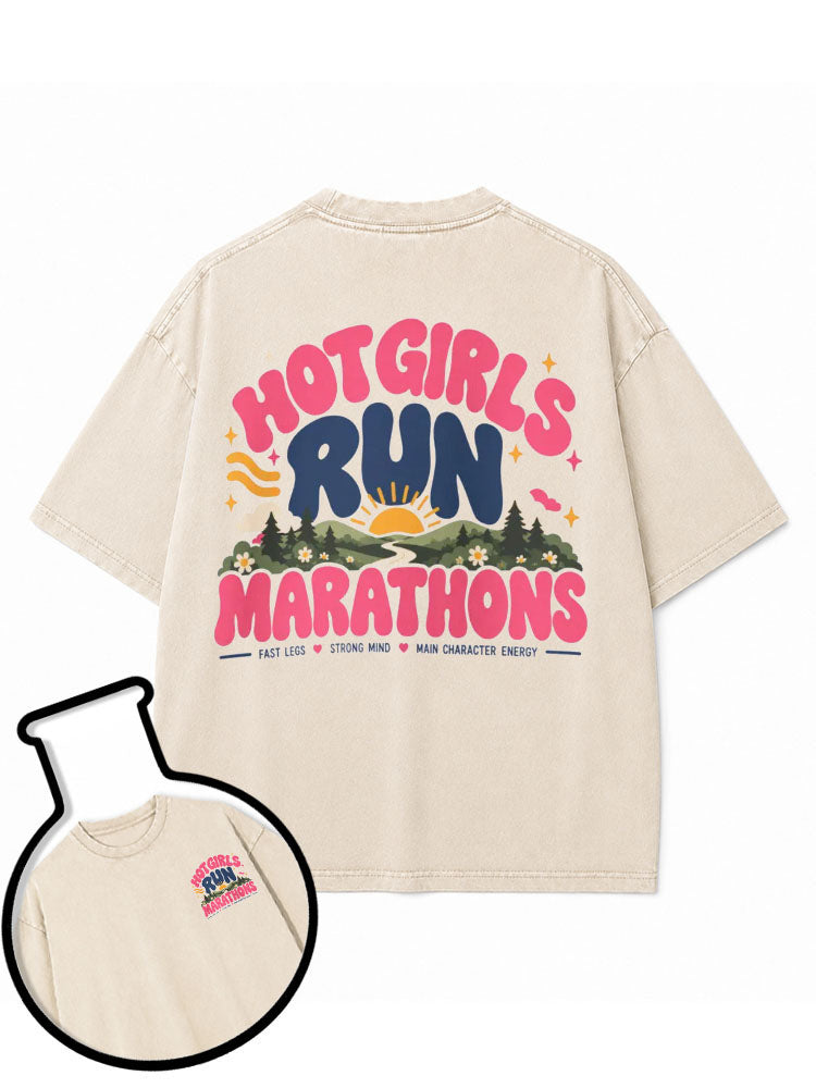 HOT GIRLS RUN MARATHONS Washed T-Shirt