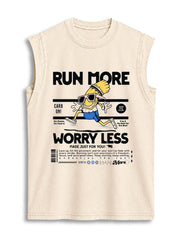 RUN MORE WORRY LESS  CARB ON Vintage Washed Cotton Tank Top