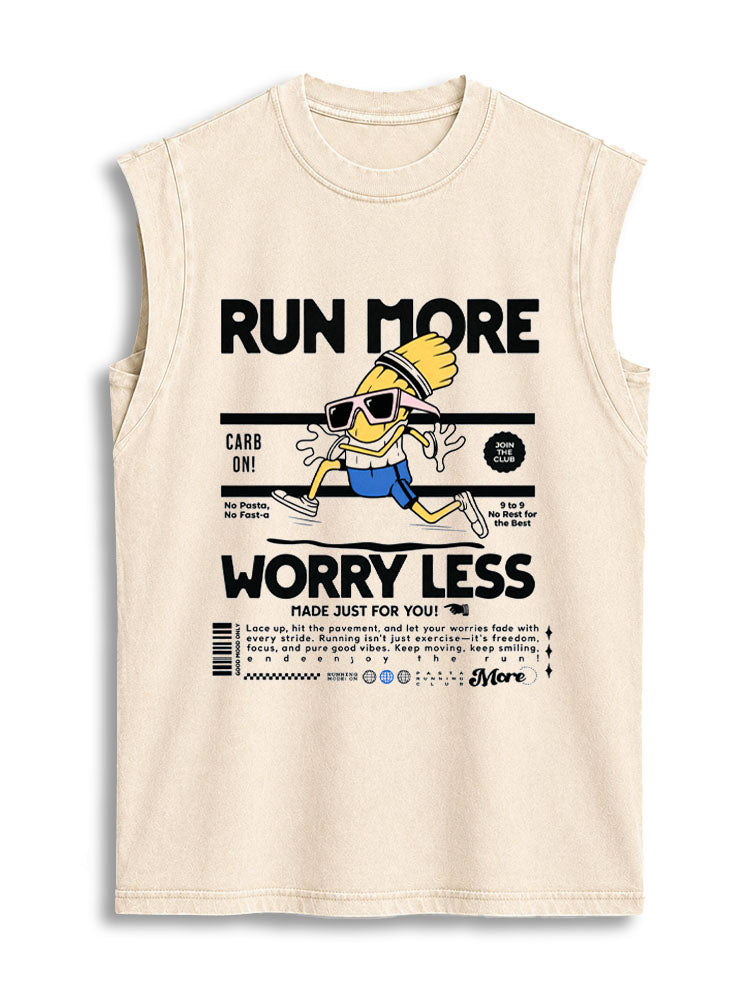 RUN MORE WORRY LESS  CARB ON Vintage Washed Cotton Tank Top