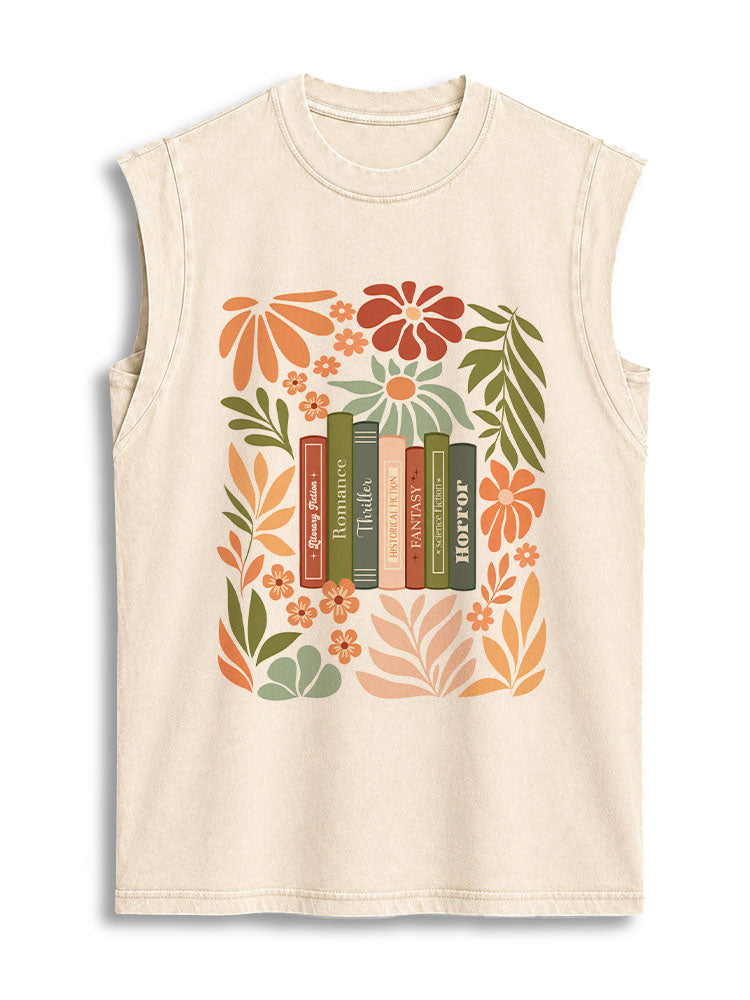 floral books Vintage Washed Cotton Tank Top