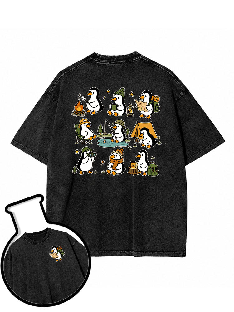 Camping Life penguin Washed T-Shirt