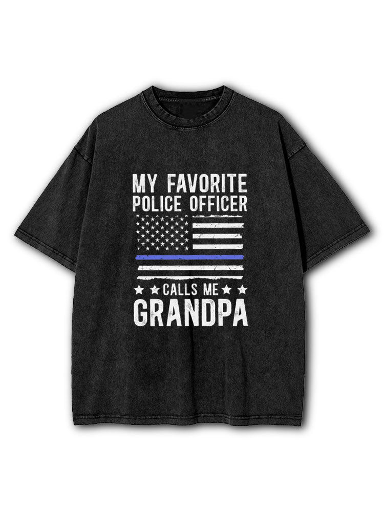 Police Grandpa Washed T-Shirt
