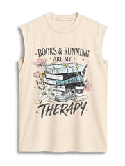 BOOKS & RUNNING ARE MY THERAPY Vintage Washed Cotton Tank Top