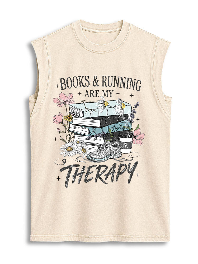 BOOKS & RUNNING ARE MY THERAPY Vintage Washed Cotton Tank Top