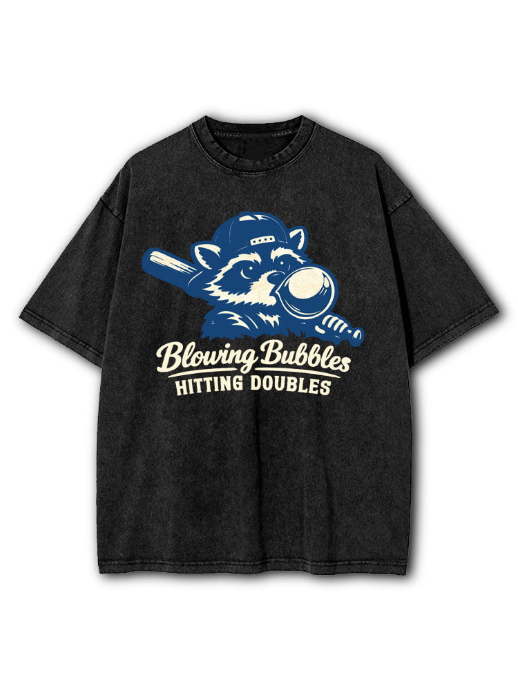 Blowing Bubbles Hitting Doubles Washed T-Shirt