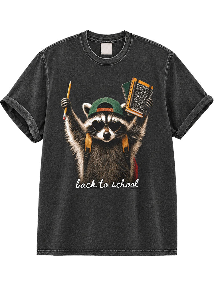 Back To School Raccoon Washed T-Shirt