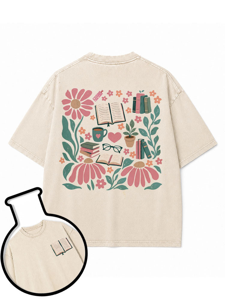 floral books Washed T-Shirt