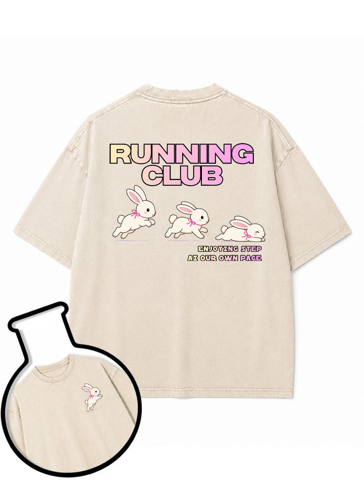 RUNNING CLUB  ENJOYING STEP AT OUR OWN PACE Washed T-Shirt