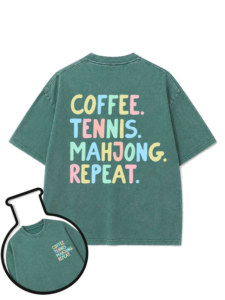 COFFEE TENNIS MAHJONG REPEAT Washed T-Shirt