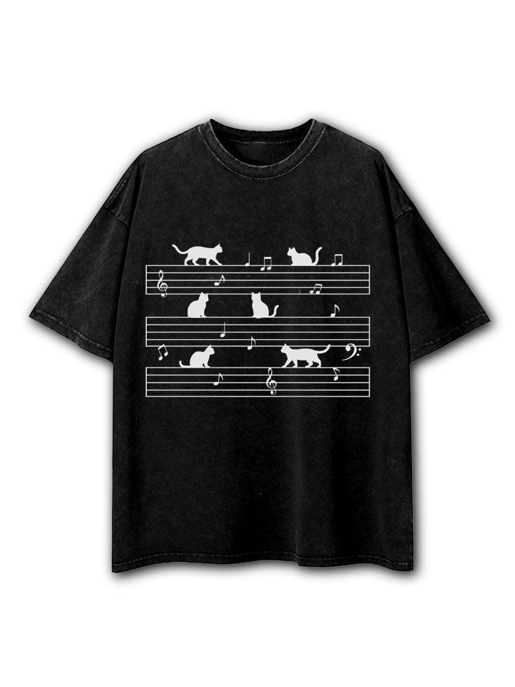 Cat Music Washed T-Shirt