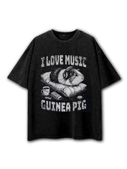 I LOVE MUSIC and GUINEA PIG Washed T-Shirt