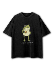 I Have to Say Weird Stuff Or I'll Die Frog Drinking Coffee Washed T-Shirt