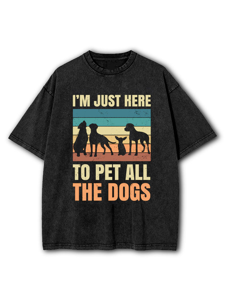 I'm Just Here to Pet All the Dogs Washed T-Shirt