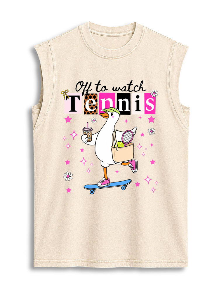OFF TO WATCH TENNIS Vintage Washed Cotton Tank Top