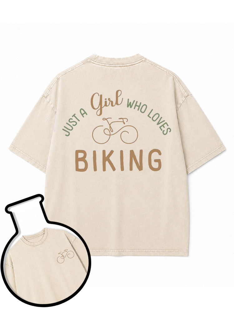 JUST A Girl WHO LOVES BIKING Washed T-Shirt