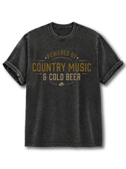 Powered By Country Music& Cold Beer Washed T-Shirt