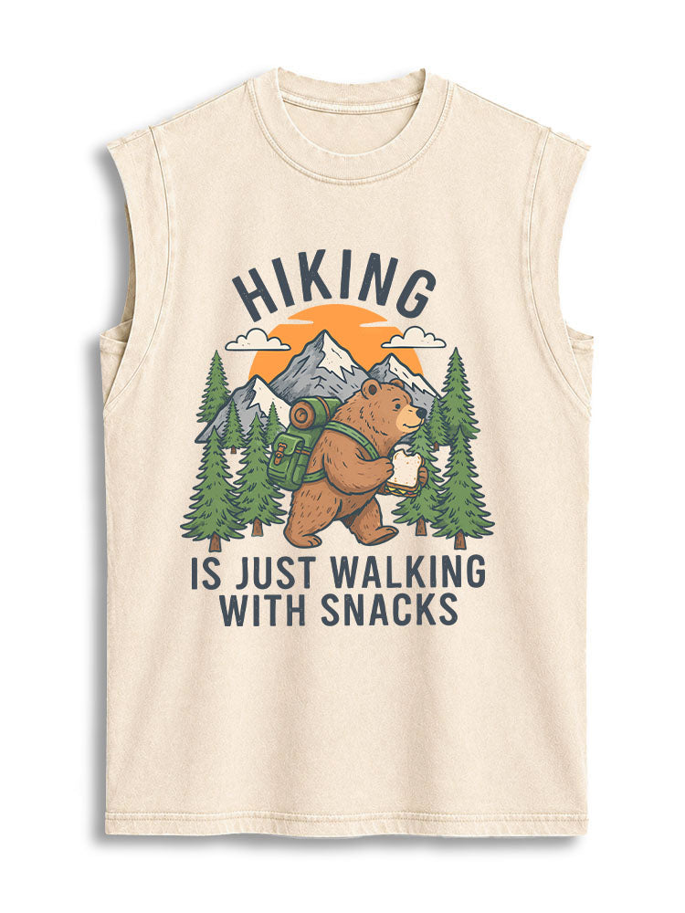 HIKING IS JUST WALKING WITH SNACKS Vintage Washed Cotton Tank Top