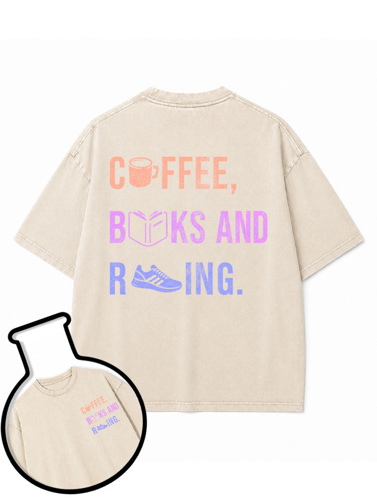 COFFEE BOOKS AND RUNNING Washed T-Shirt