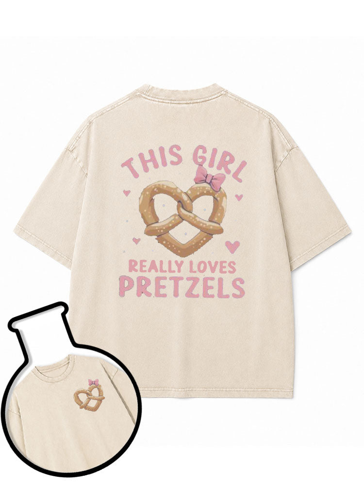 This Girl Really Loves Pretzels Washed T-Shirt