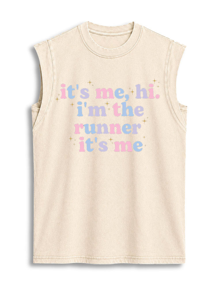 It's Me Hi I'm The Runner Vintage Washed Cotton Tank Top