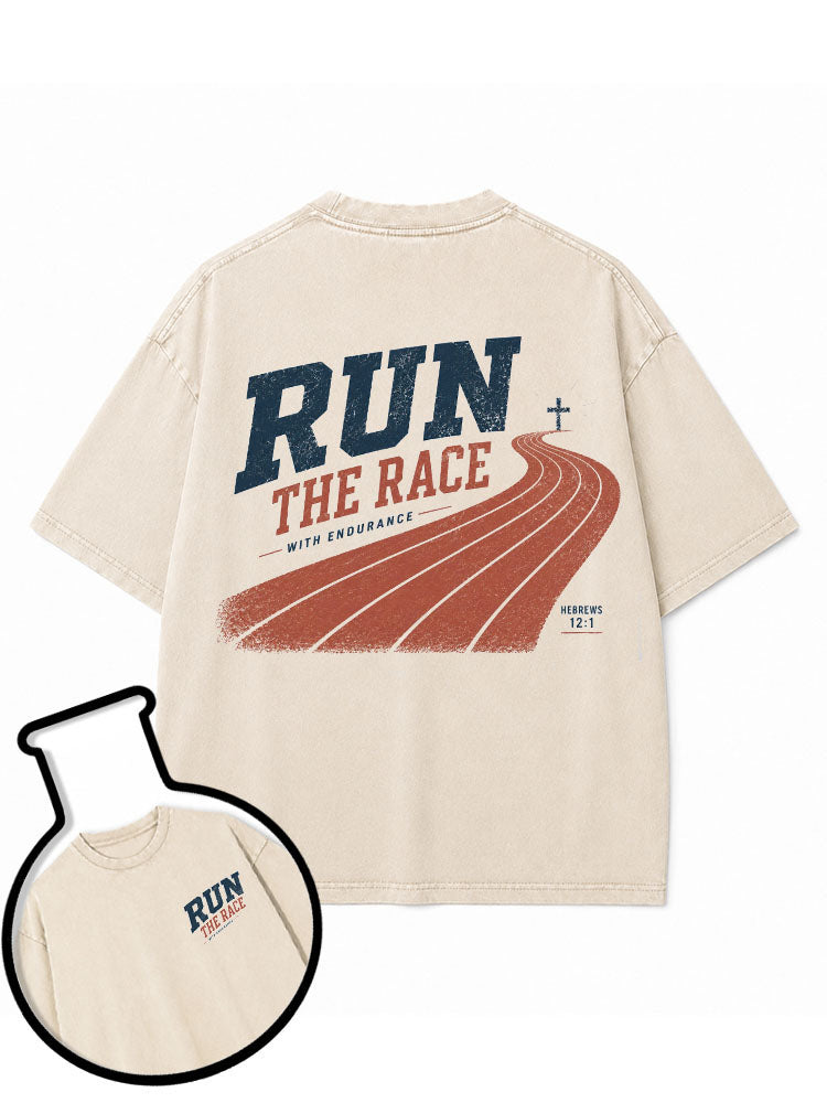 RUN THE RACE  WITH ENDURANCE Washed T-Shirt