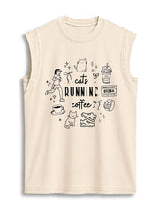 cats RUNNING coffee Vintage Washed Cotton Tank Top