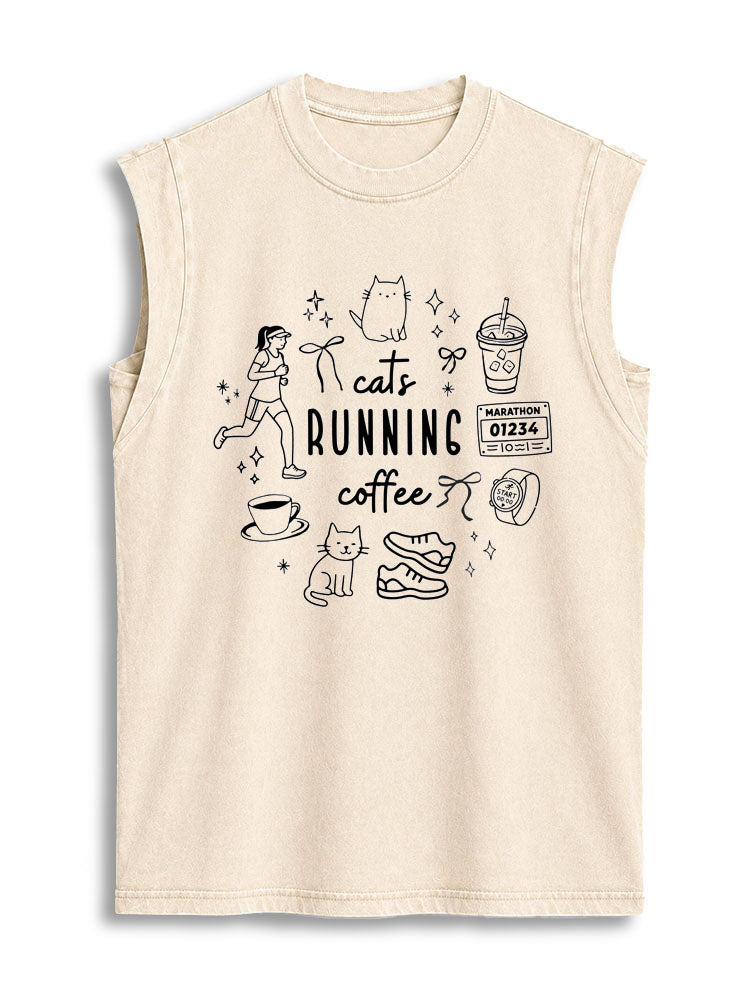 cats RUNNING coffee Vintage Washed Cotton Tank Top