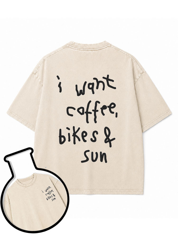 i want coffee bikes & sun Washed T-Shirt