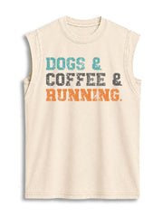Dogs Coffee And Running Vintage Washed Cotton Tank Top