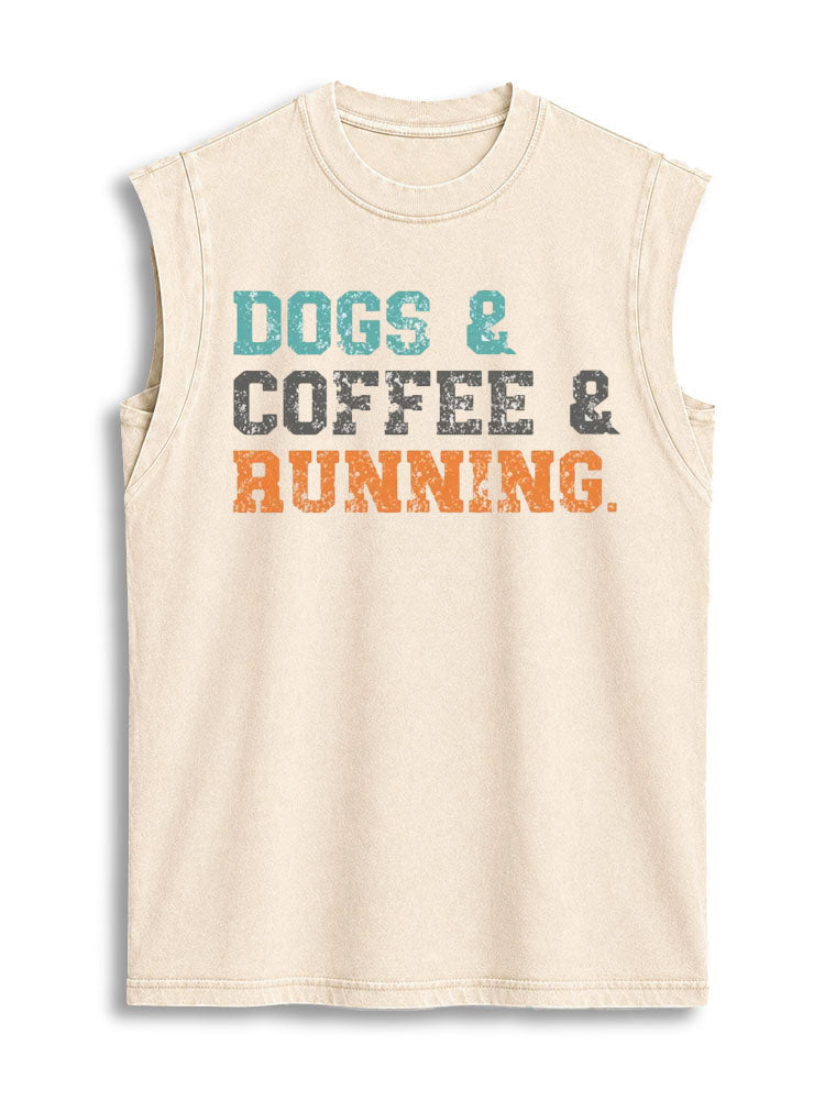 Dogs Coffee And Running Vintage Washed Cotton Tank Top