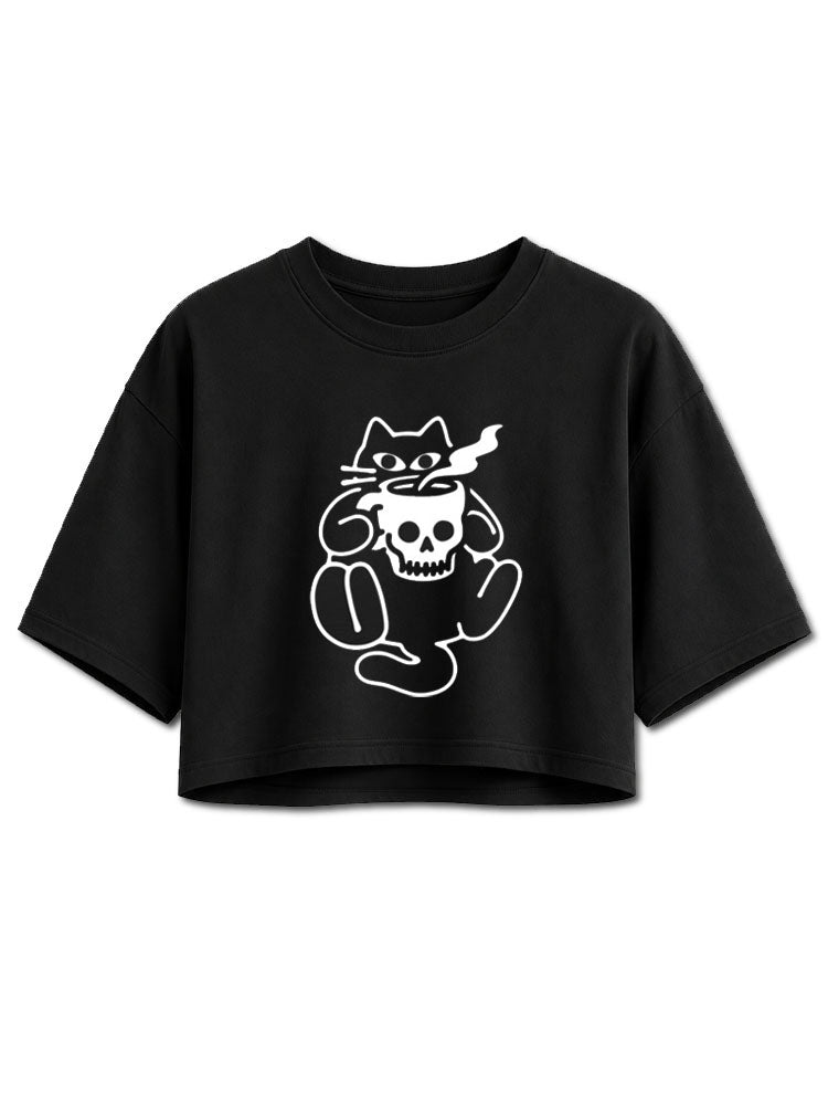 Cat's Skull Mug Crop Tops