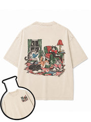 Cat Reading Washed T-Shirt