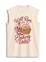 WILL RUN FOR BAKERY DATES Vintage Washed Cotton Tank Top